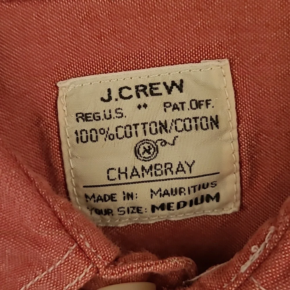 J CREW‎ Chambray Red Denim Cotton Mens Medium Long Sleeve Work Shirt